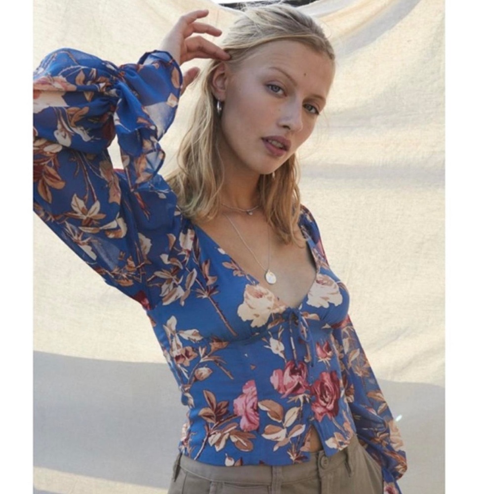 NWT Urban Outfitters Blue Floral Blouse
